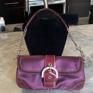 Coach Burgundy Satin Clutch with Silver Chain